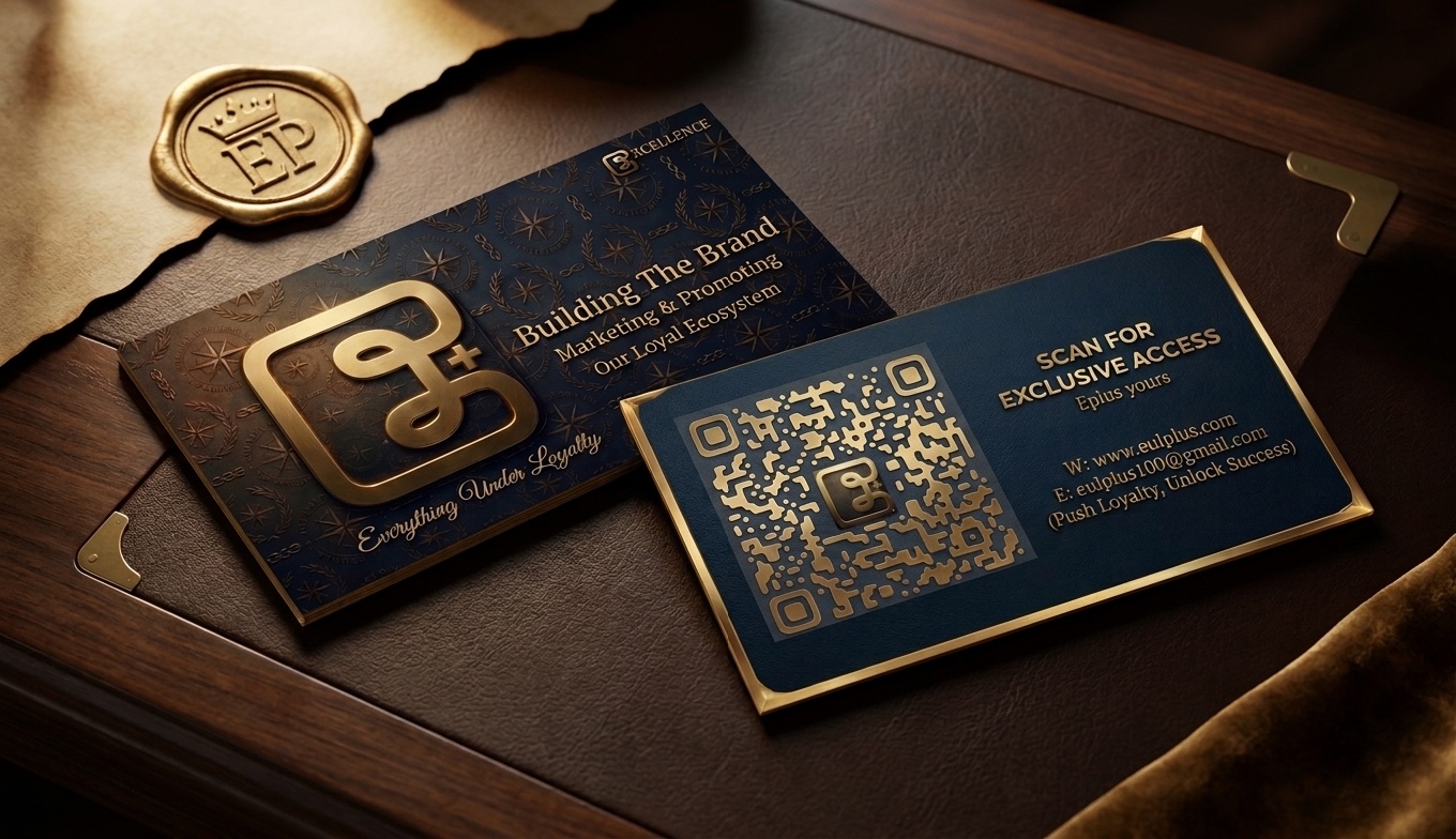 Eplus Yours branded cards in navy blue and gold